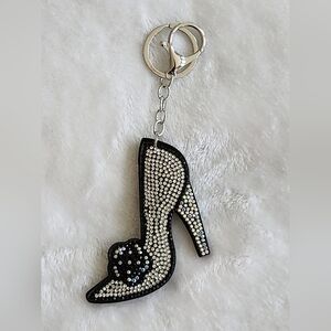 Black and Silver Women's High Heel Shoe Keychain Bag Charm